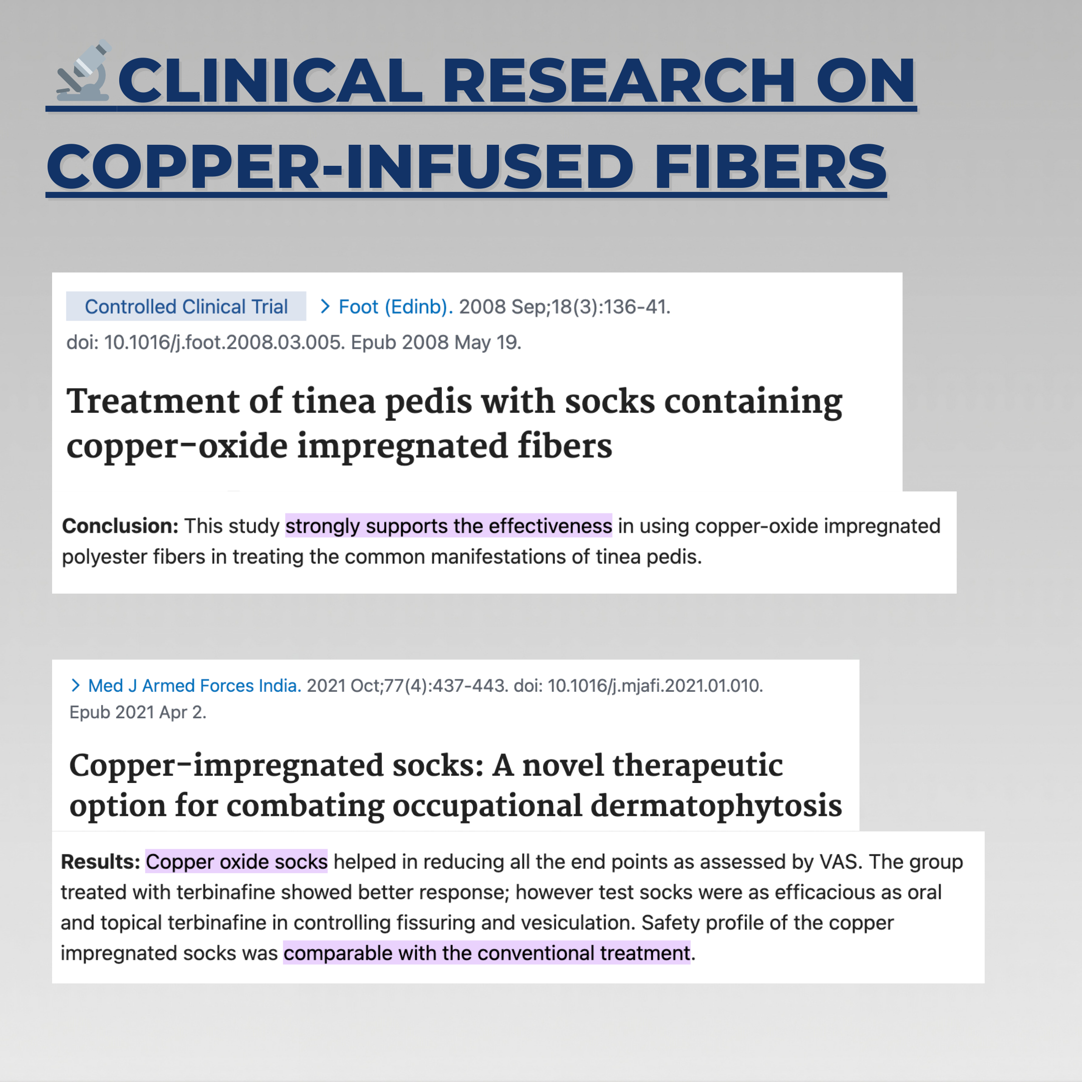 Clinical research studies on copper-infused socks for tinea pedis and dermatophytosis treatment
